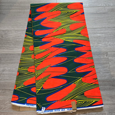 Orange and Green African Print Fabric, Ankara Fabric, 100% Cotton Fabric, AF370