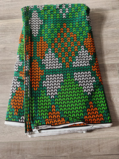 Green and Orange African Ankara Fabric, AF215