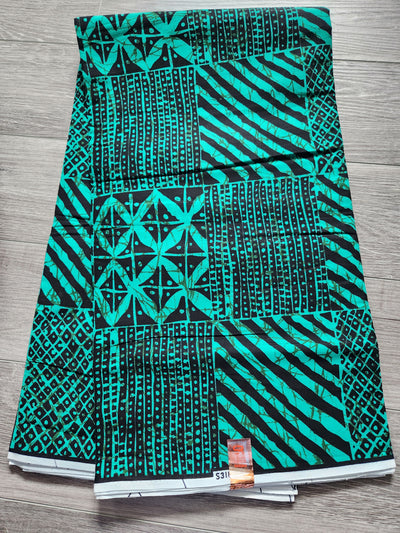 Teal and Black African Print Fabric, Ankara Fabric, AF221