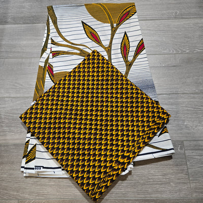 Brown, White and Yellow Mix and Match African Print Fabric, Ankara Fabric, 100% Cotton Fabric