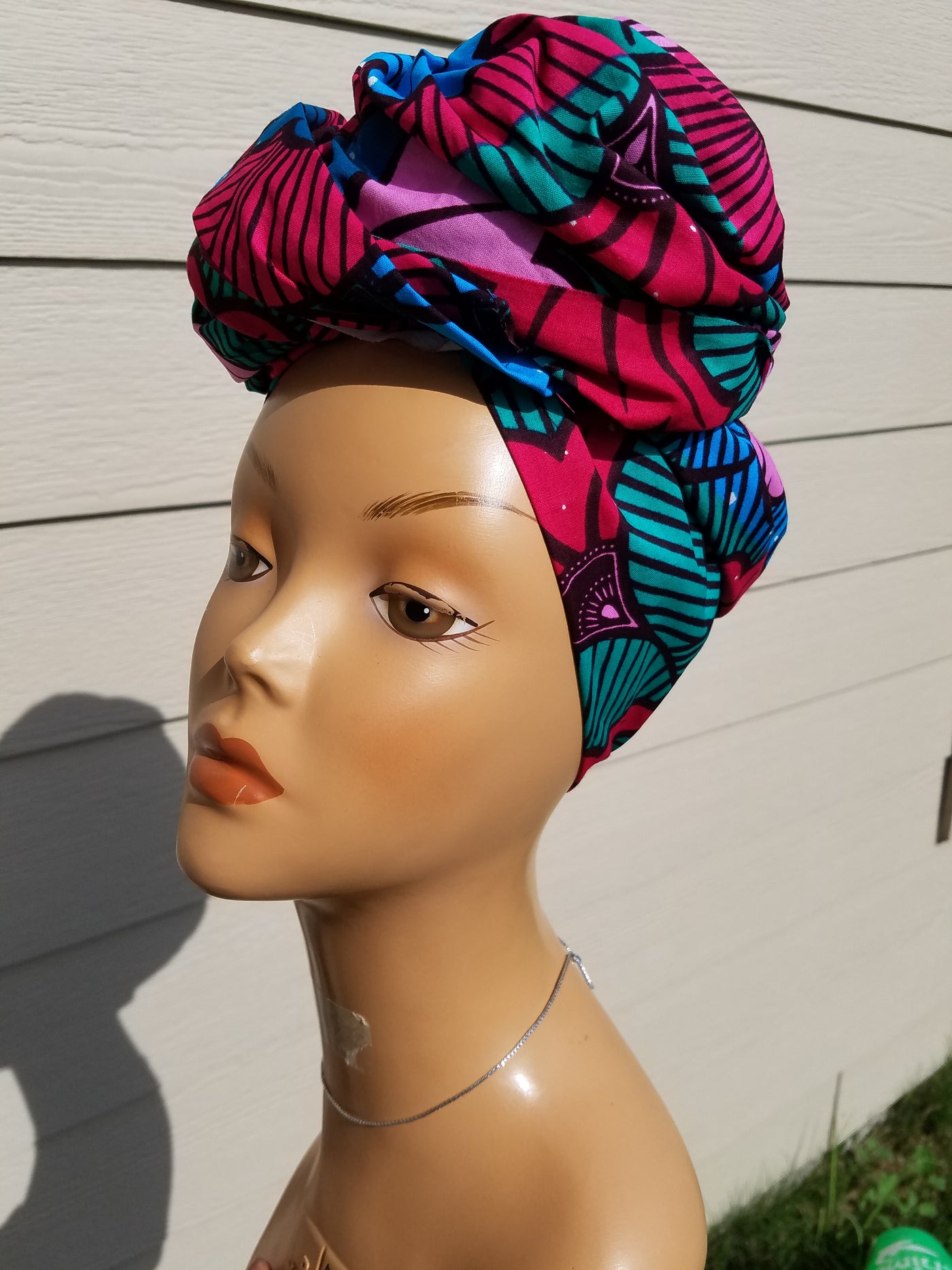 Pink and Teal African Fabric Headwrap. Ankara Headwrap