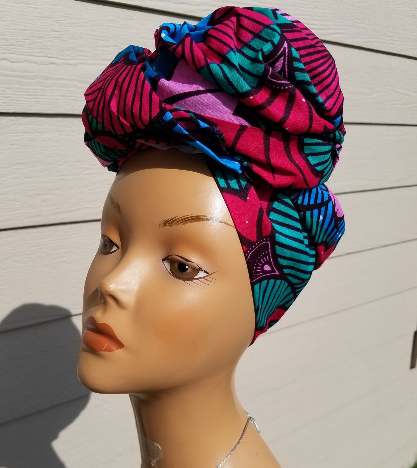 Pink and Teal African Fabric Headwrap. Ankara Headwrap