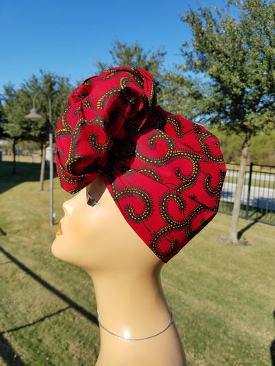 Red and Black African Fabric Headwrap. Ankara Headwrap