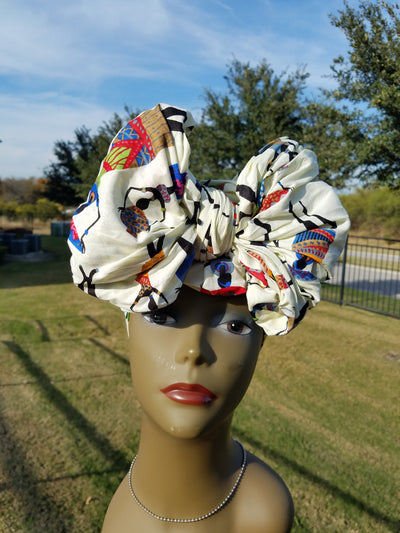 Ivory African Fabric Headwrap. Ankara Headwrap