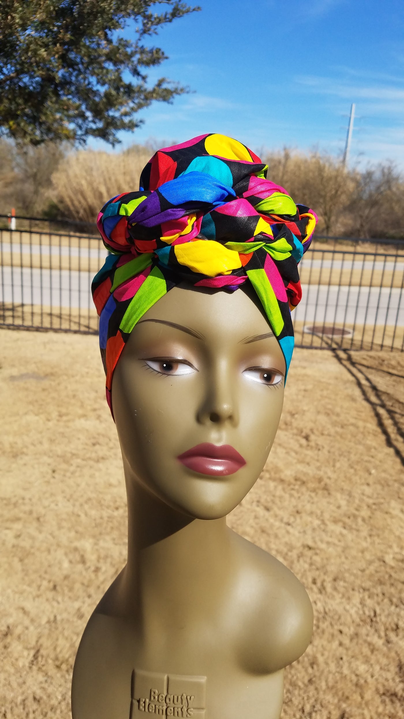 Black Multicolor African Fabric Headwrap. Ankara Headwrap