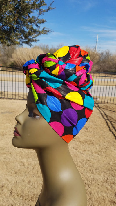 Black Multicolor African Fabric Headwrap. Ankara Headwrap
