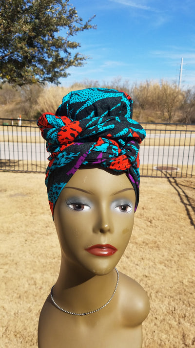Teal and  Black African Fabric Headwrap. Ankara Headwrap