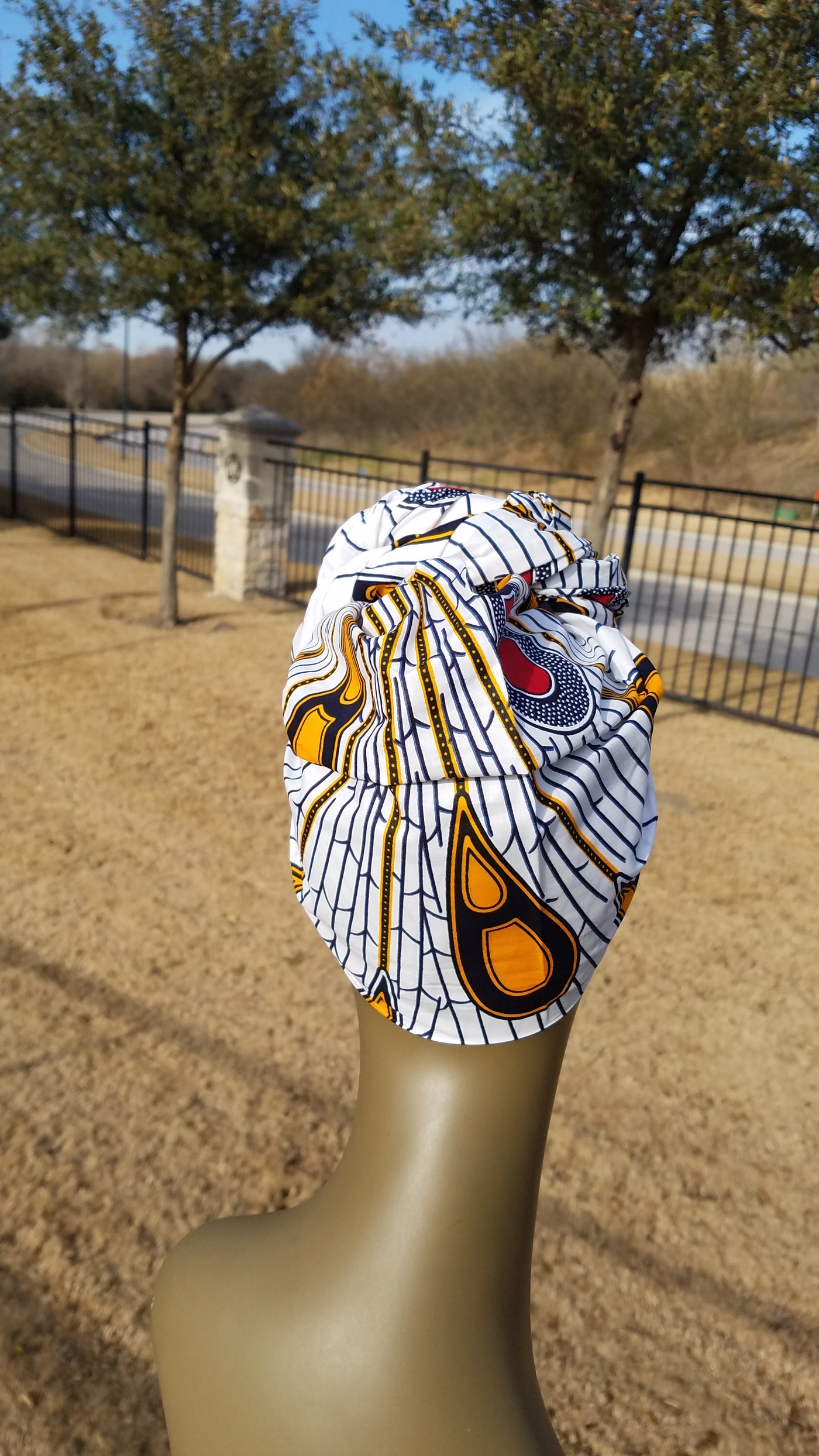 White, Yellow, Red and Black African Fabric Headwrap. Ankara Headwrap