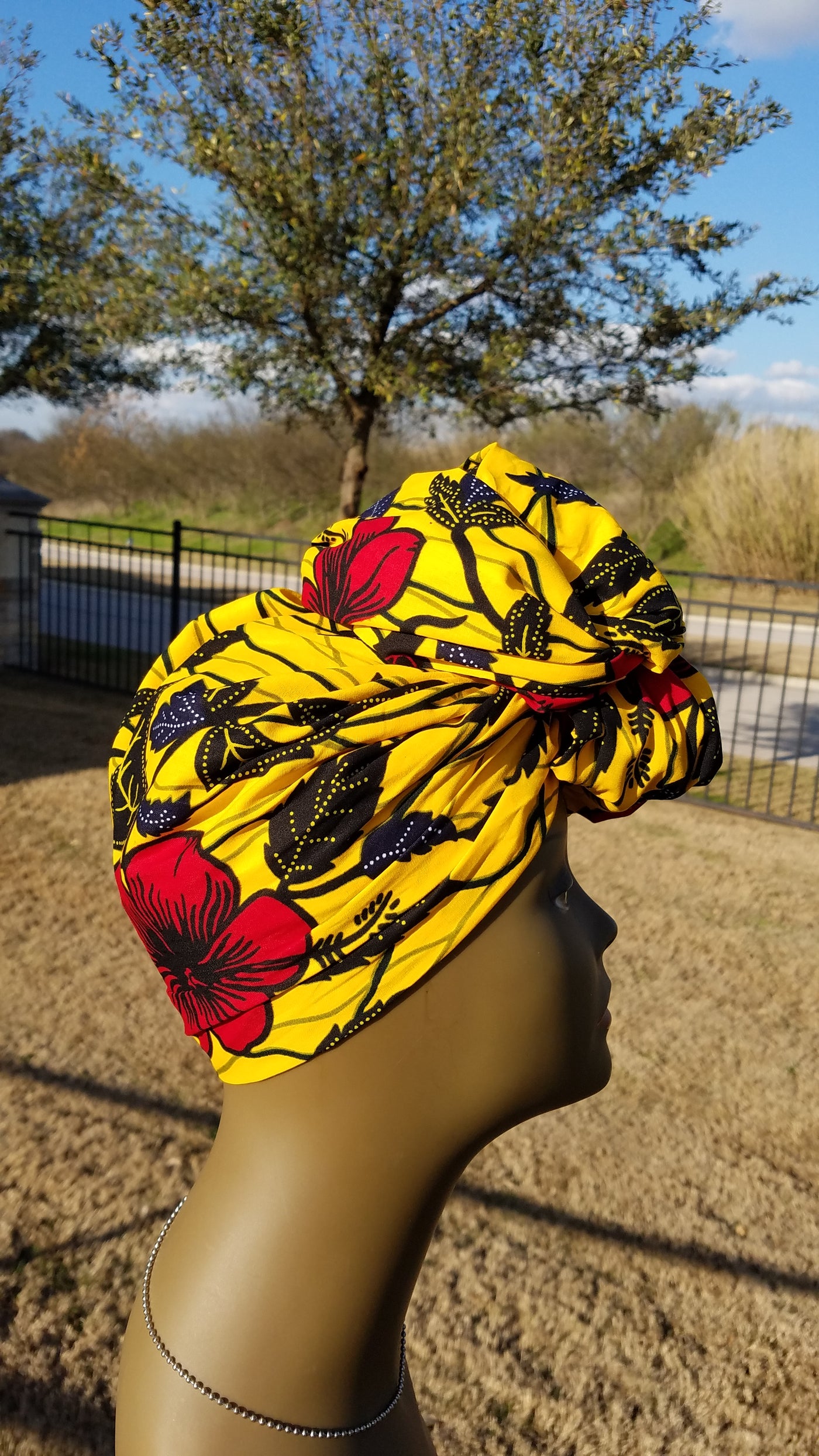 Yellow, Red and Black African Fabric Headwrap. Ankara Headwrap
