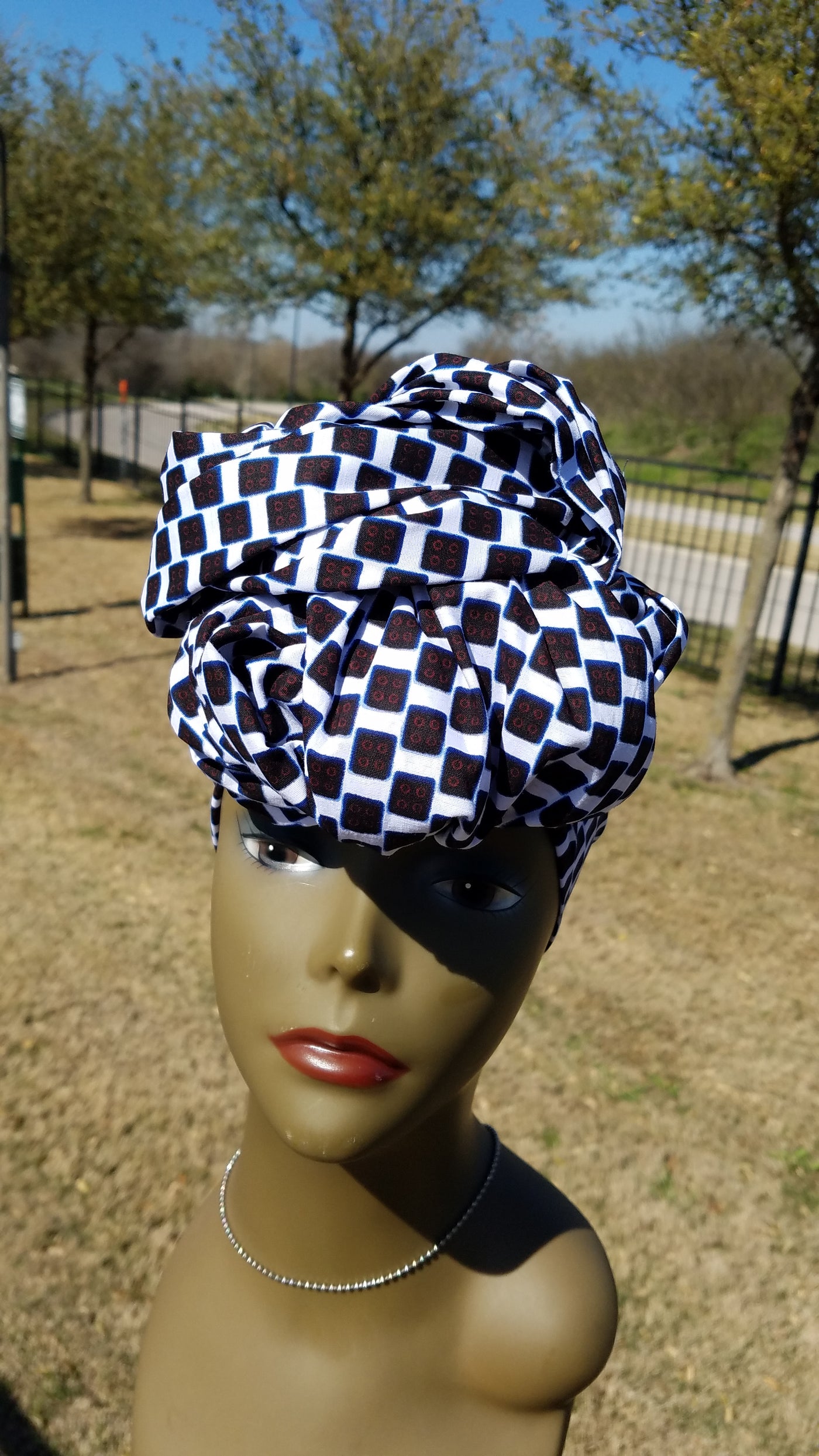 White and Black African Fabric Headwrap. Ankara Headwrap