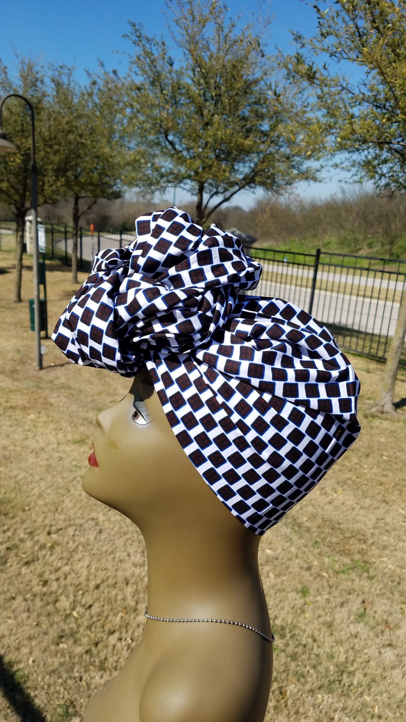 White and Black African Fabric Headwrap. Ankara Headwrap