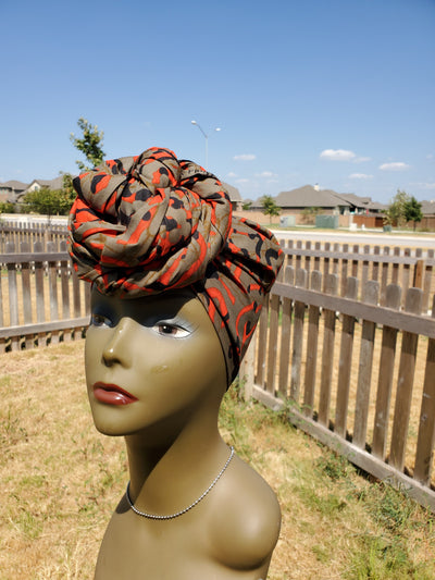 Brown and Red African Fabric Headwrap. Ankara Headwrap