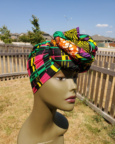 Purple Patchwork African Fabric Headwrap. Ankara Headwrap
