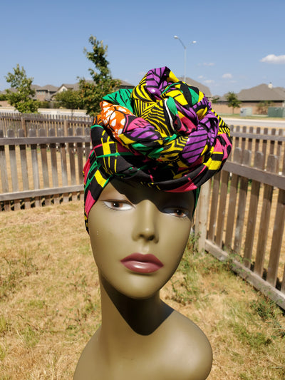 Purple Patchwork African Fabric Headwrap. Ankara Headwrap