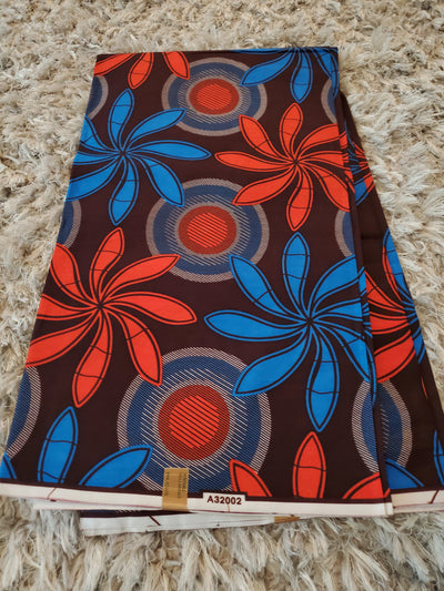 Brown, Orange and Blue Multicolor African Ankara Fabric