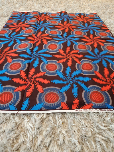Brown, Orange and Blue Multicolor African Ankara Fabric