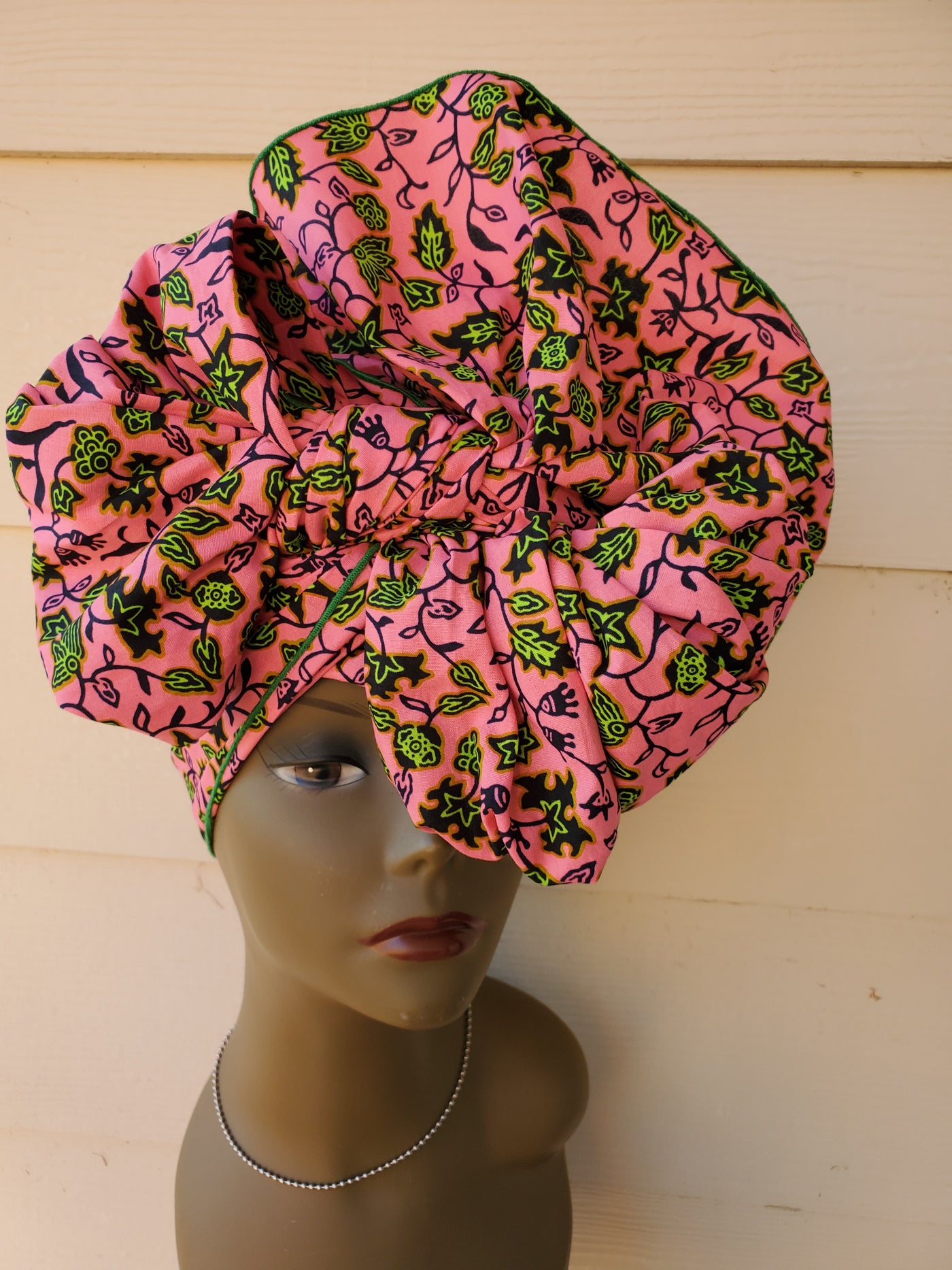 Pink and Green African Fabric Headwrap. Ankara Headwrap
