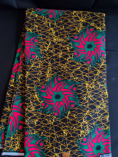 Black, Brown and Pink Multicolor African Ankara Print Fabric