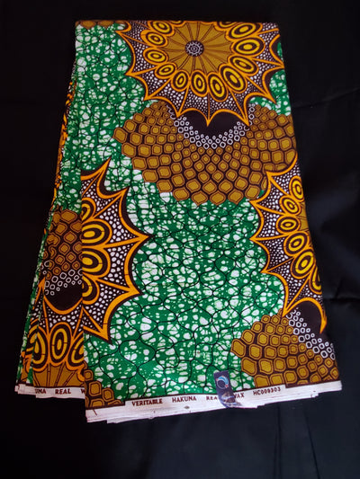 Green, Brown and Gold African Ankara Fabric