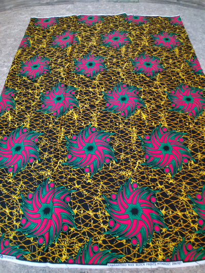 Black, Brown and Pink Multicolor African Ankara Print Fabric