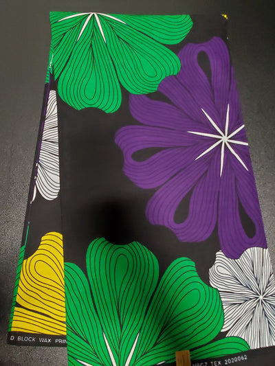 Black, Green and Purple Multicolor African Ankara Print Fabric