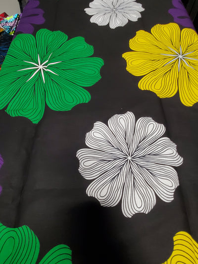 Black, Green and Purple Multicolor African Ankara Print Fabric