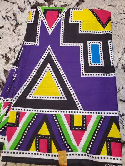 Purple, Black and Yellow Multicolor African Ankara Print Fabric