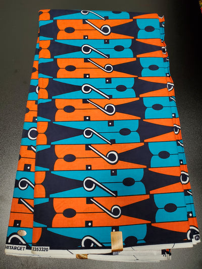 Teal Blue and Orange Multicolor African Ankara Fabric