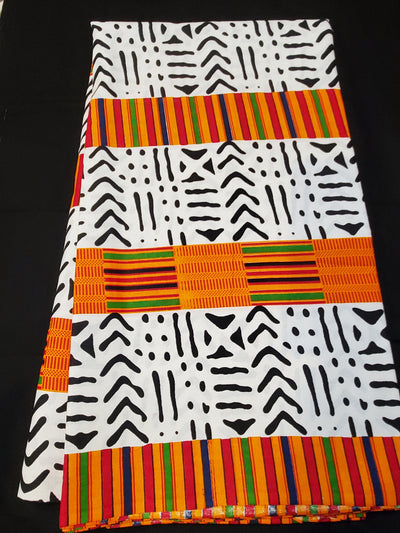 White and Orange Tribal African Ankara Fabric