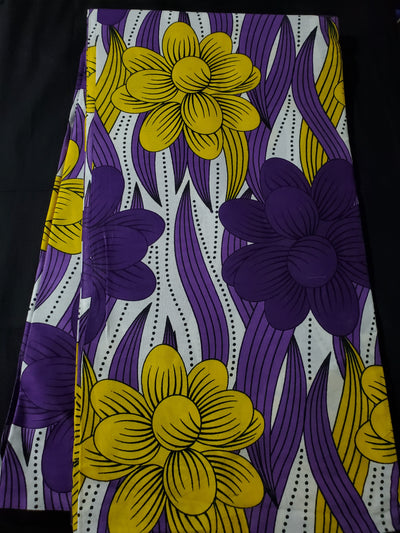 White, Yellow and Purple Multicolor African Ankara Print Fabric