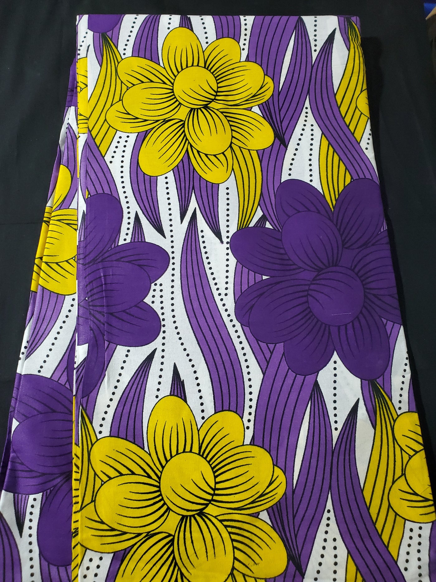 White, Yellow and Purple Multicolor African Ankara Print Fabric