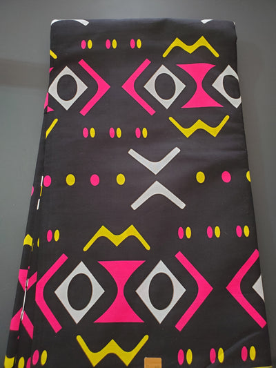 Black, Pink and Yellow Multicolor African Ankara Fabric