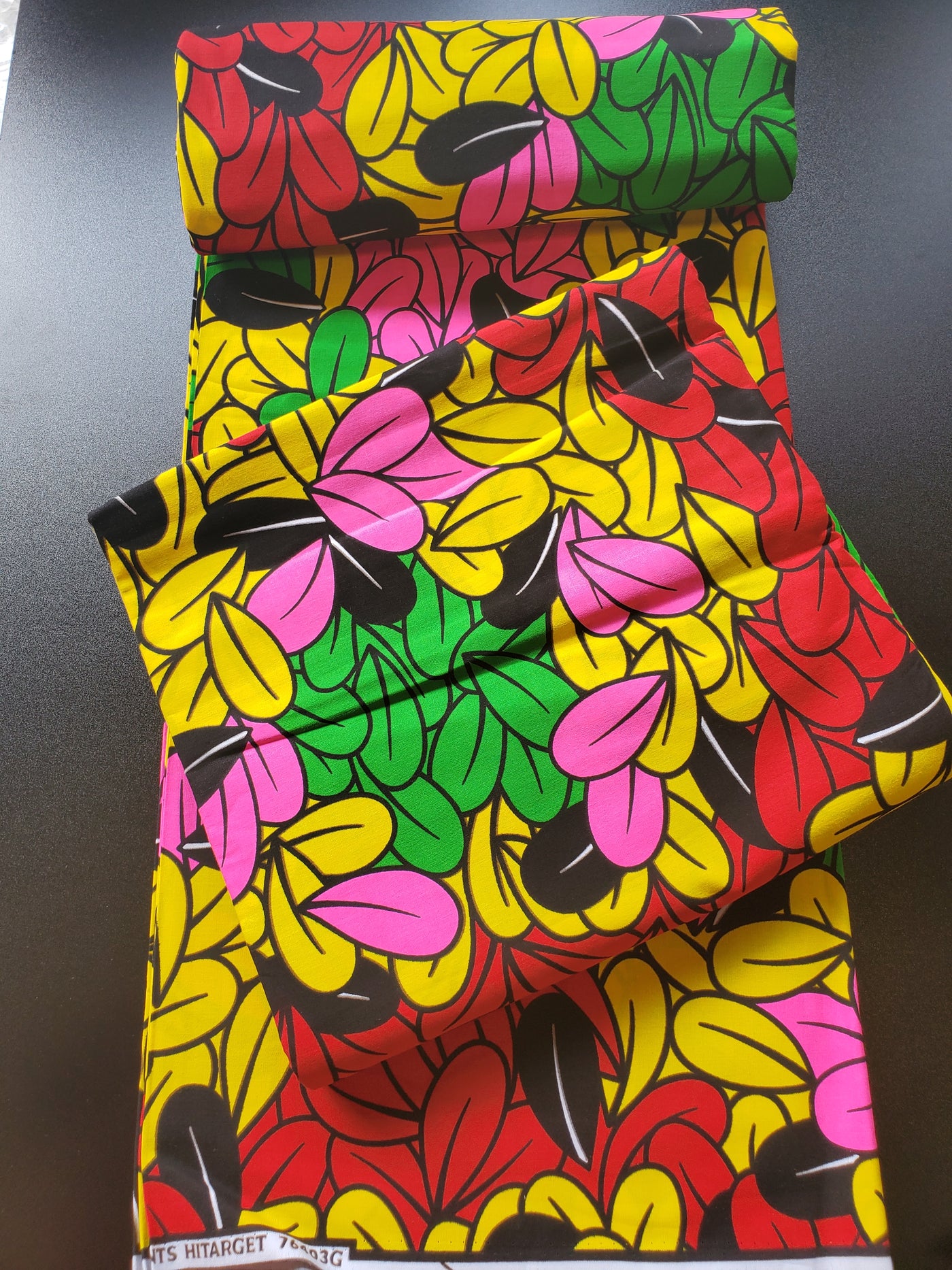 Yellow, Pink, Green and Black Multicolor African Ankara Print Fabric