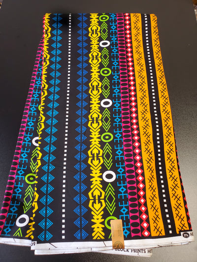 Black, Blue, Red and Yellow Multicolor African Ankara Fabric