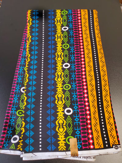 Black, Blue, Red and Yellow Multicolor African Ankara Fabric