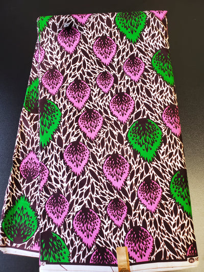 Pink, Brown and Green Multicolor African Ankara Fabric