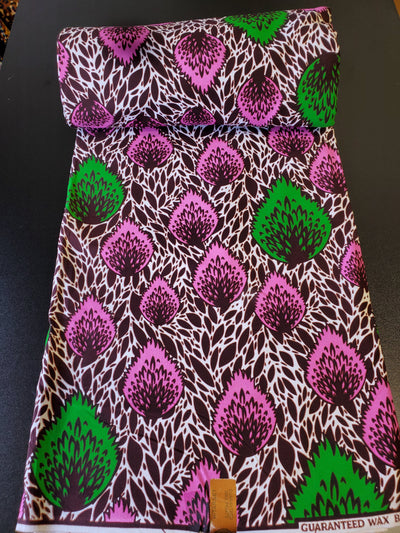 Brown, Pink and Green African Ankara Fabric