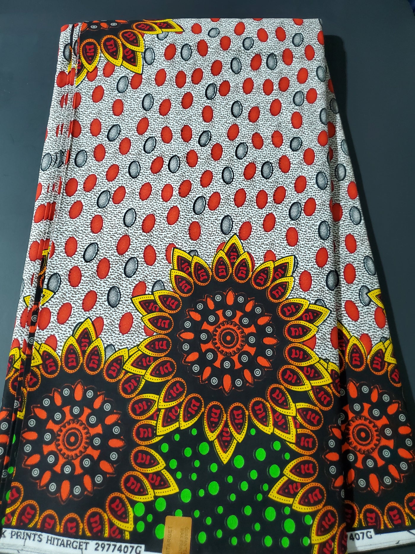 Gray, Red and Black and Yellow African Ankara Fabric