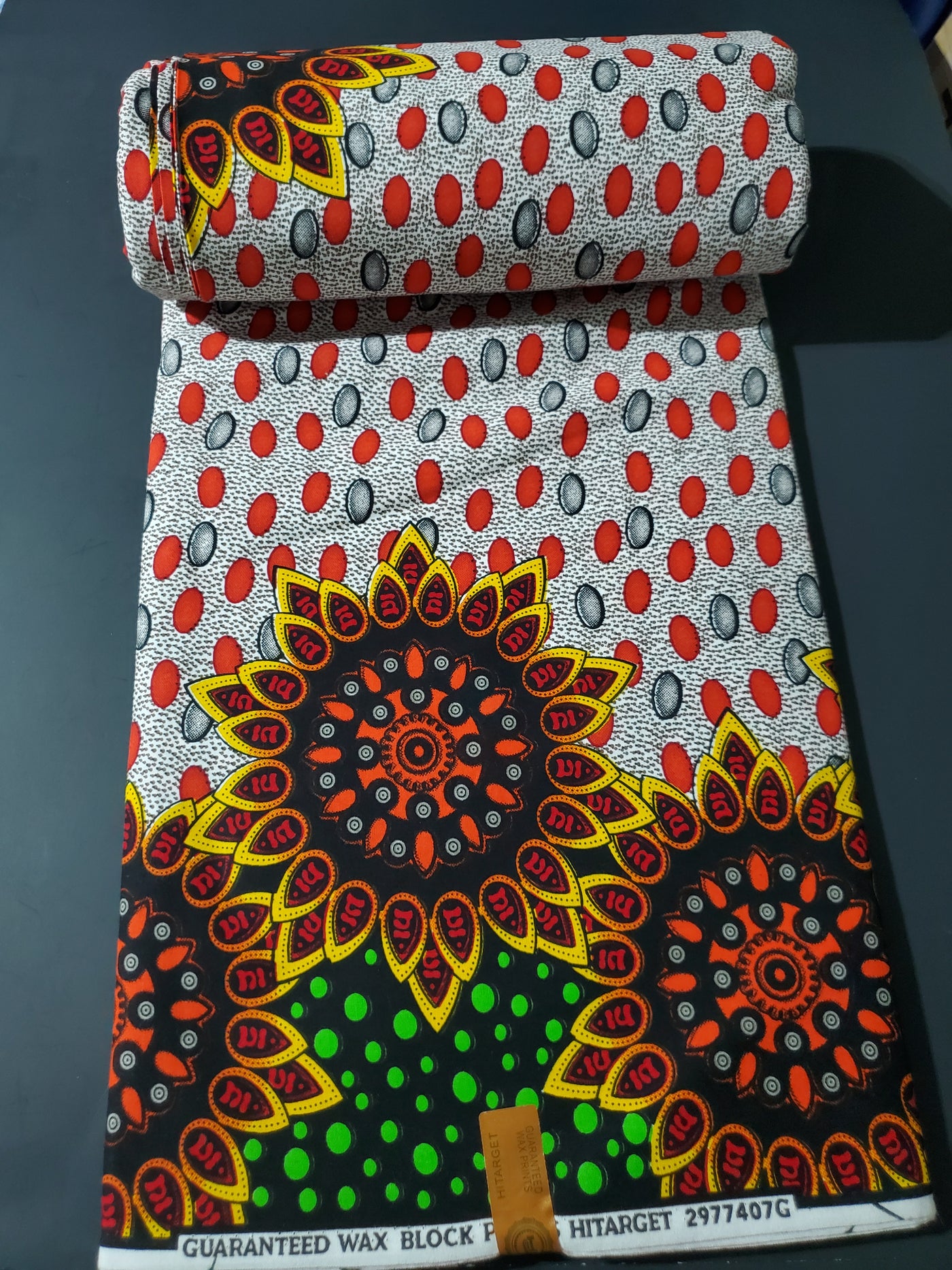 Gray, Red and Black and Yellow African Ankara Fabric