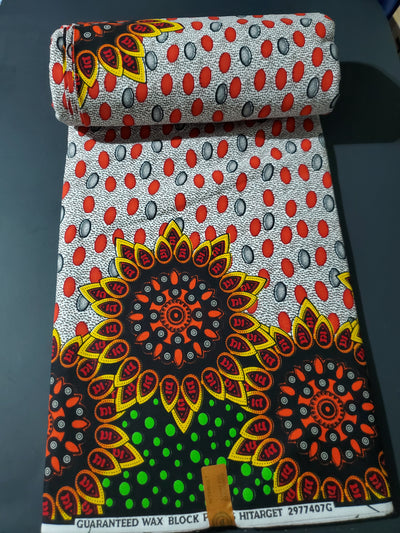 Gray, Red and Black and Yellow African Ankara Fabric