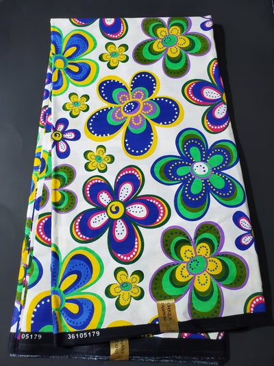 White and Purple Multicolor African Ankara Fabric
