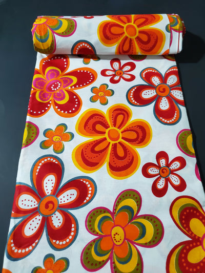 White and Orange Multicolor African Ankara Fabric