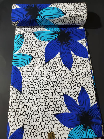White, Blue and Black African Ankara Fabric