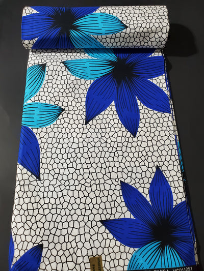 White, Blue and Black African Ankara Fabric