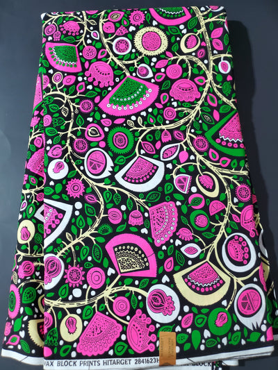 Green, Black and Pink African Ankara Fabric