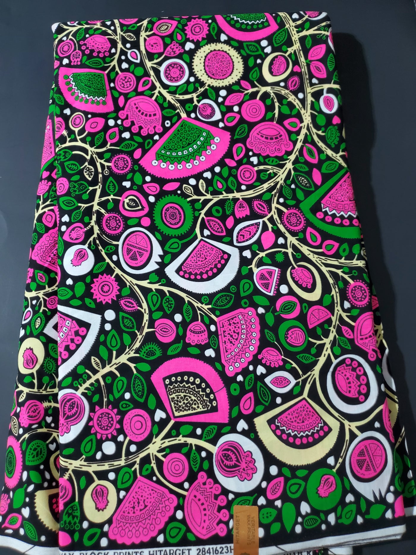Green, Black and Pink African Ankara Fabric