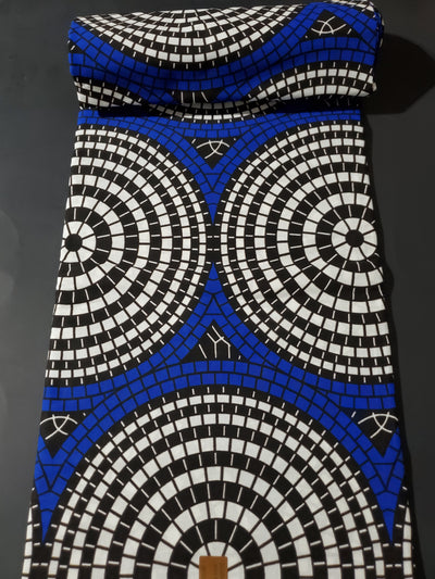 Blue, Black and White African Ankara Fabric