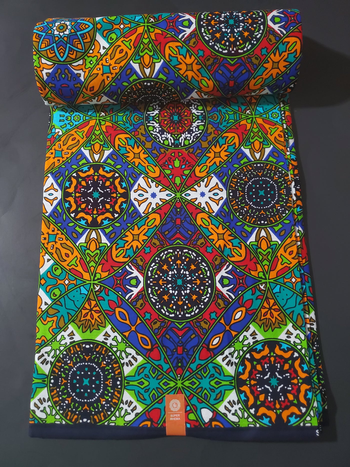 Green and Orange Multicolor African Ankara Print Fabric