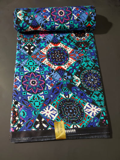 Blue and Black Multicolor African Ankara Print Fabric
