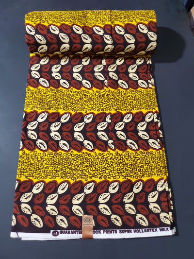 Brown, Yellow and Cream Multicolor African Ankara Print Fabric